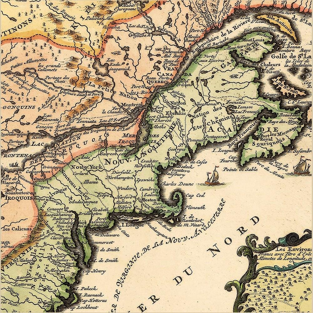 Vintage 1718 Map Of New France Unframed Print Wall Art — view 8