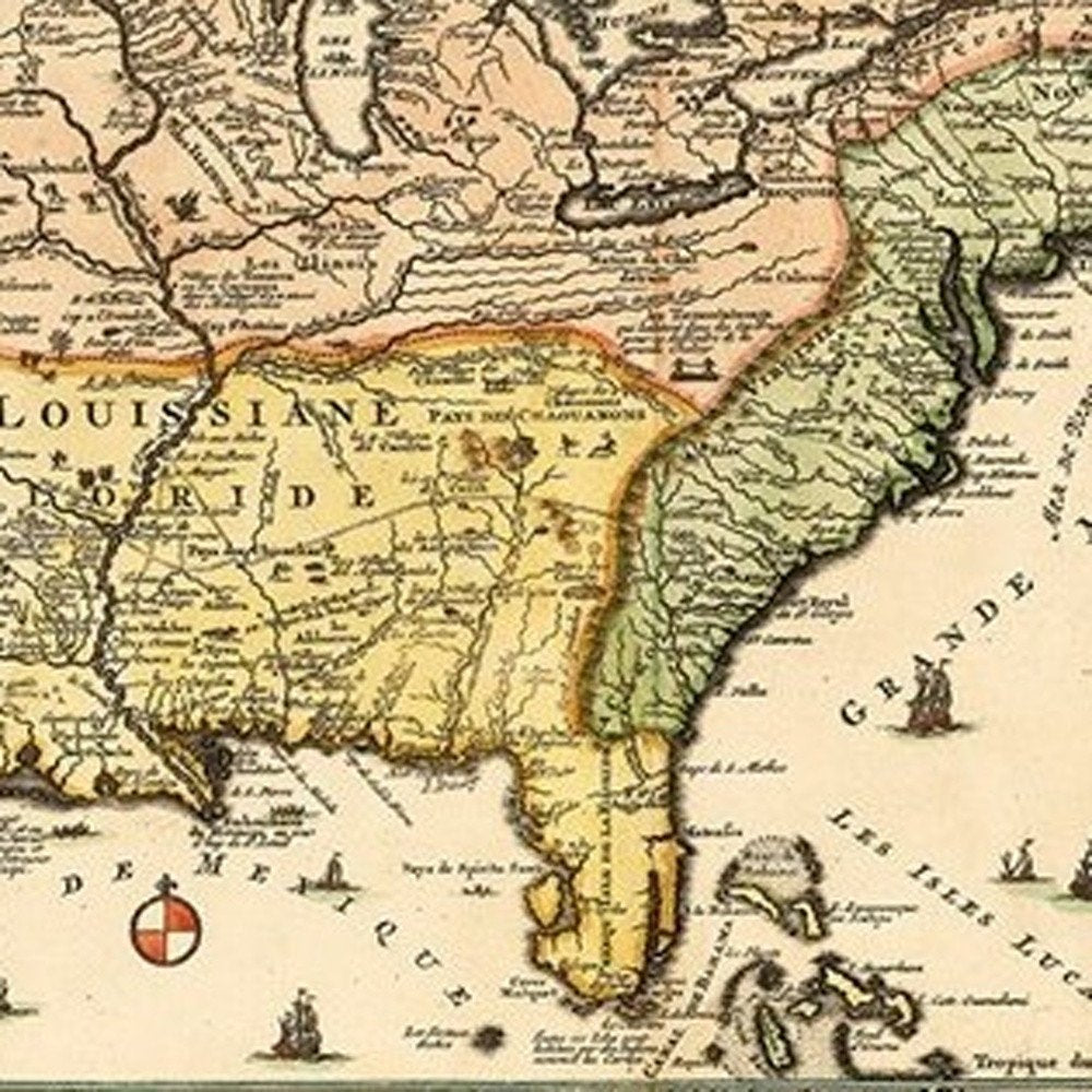 Vintage 1718 Map Of New France Unframed Print Wall Art — view 9