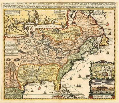 Vintage 1718 Map Of New France Unframed Print Wall Art HomeRoots