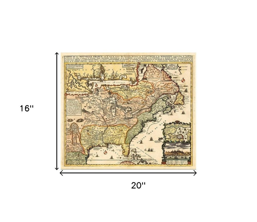 Vintage 1718 Map Of New France Unframed Print Wall Art HomeRoots