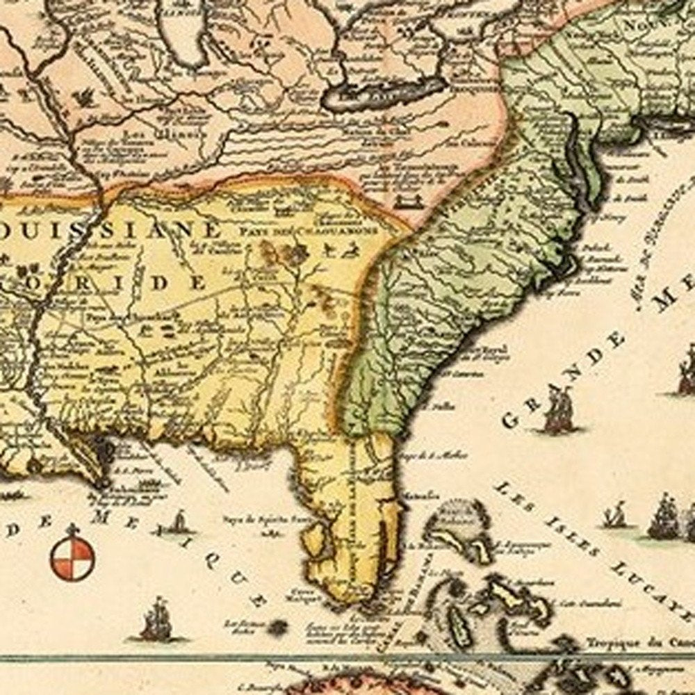 Vintage 1718 Map Of New France Unframed Print Wall Art — view 13
