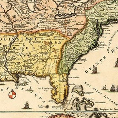 Vintage 1718 Map Of New France Unframed Print Wall Art HomeRoots