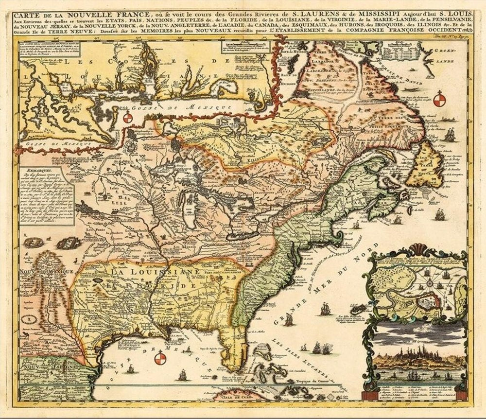 Vintage 1718 Map Of New France Unframed Print Wall Art HomeRoots