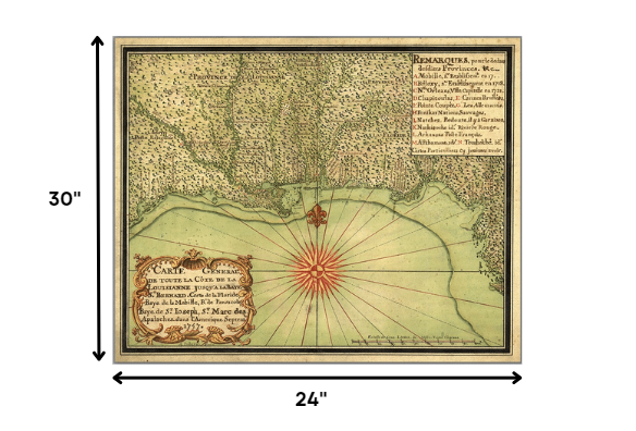 24" X 30" C1747 Map Of The Gulf Coast Vintage  Poster Wall Art