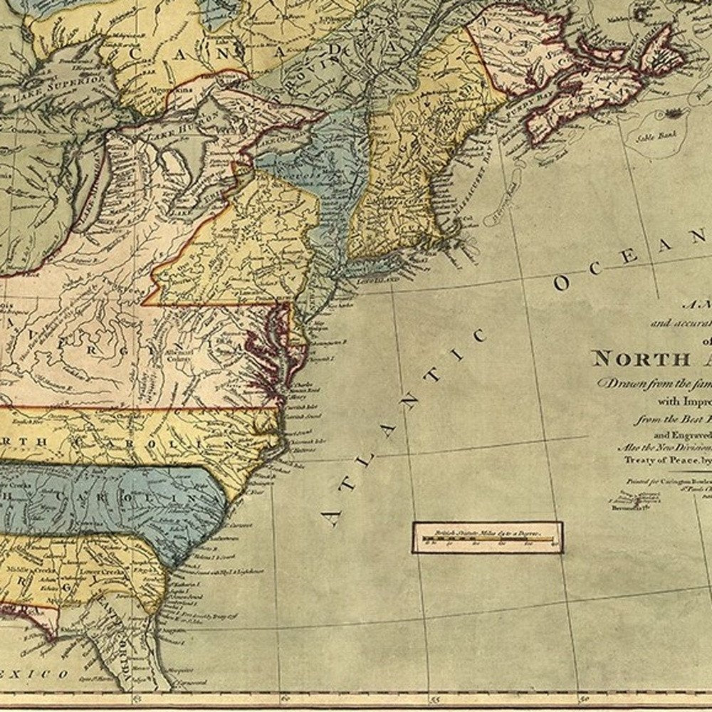 Vintage 1771 Map Of North America Unframed Print Wall Art — view 3