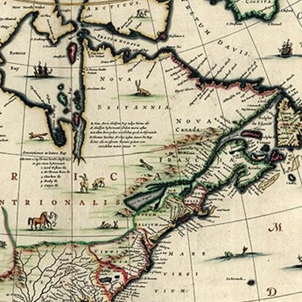 Vintage 1652 Map Of Early North America Unframed Print Wall Art — view 8