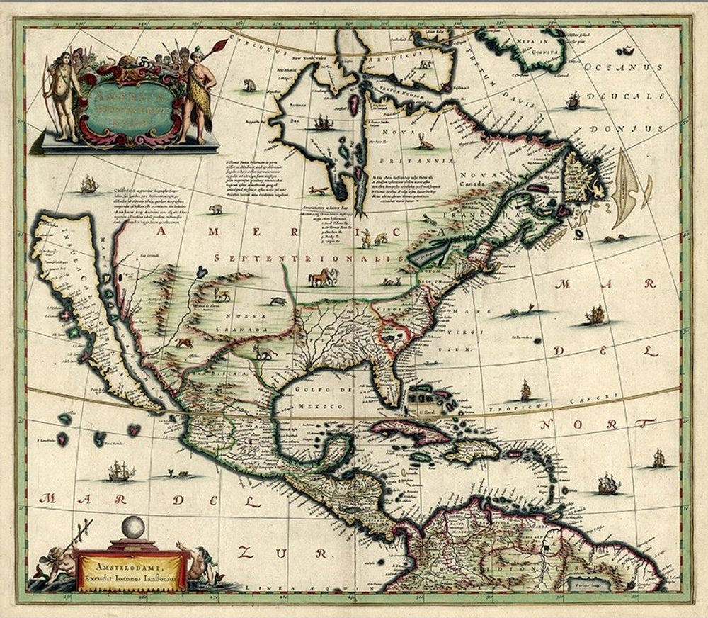 Vintage 1652 Map Of Early North America Unframed Print Wall Art — view 7