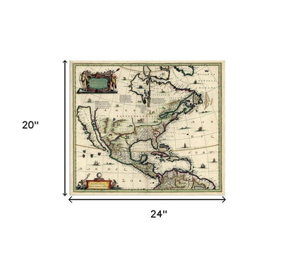 Vintage 1652 Map Of Early North America Unframed Print Wall Art