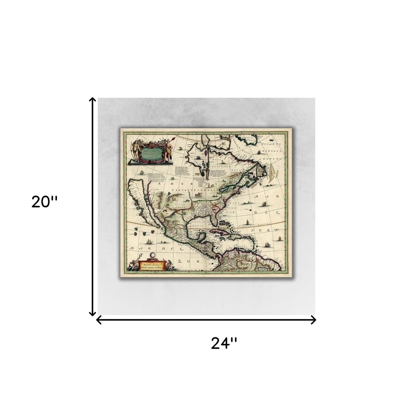 Vintage 1652 Map Of Early North America Unframed Print Wall Art