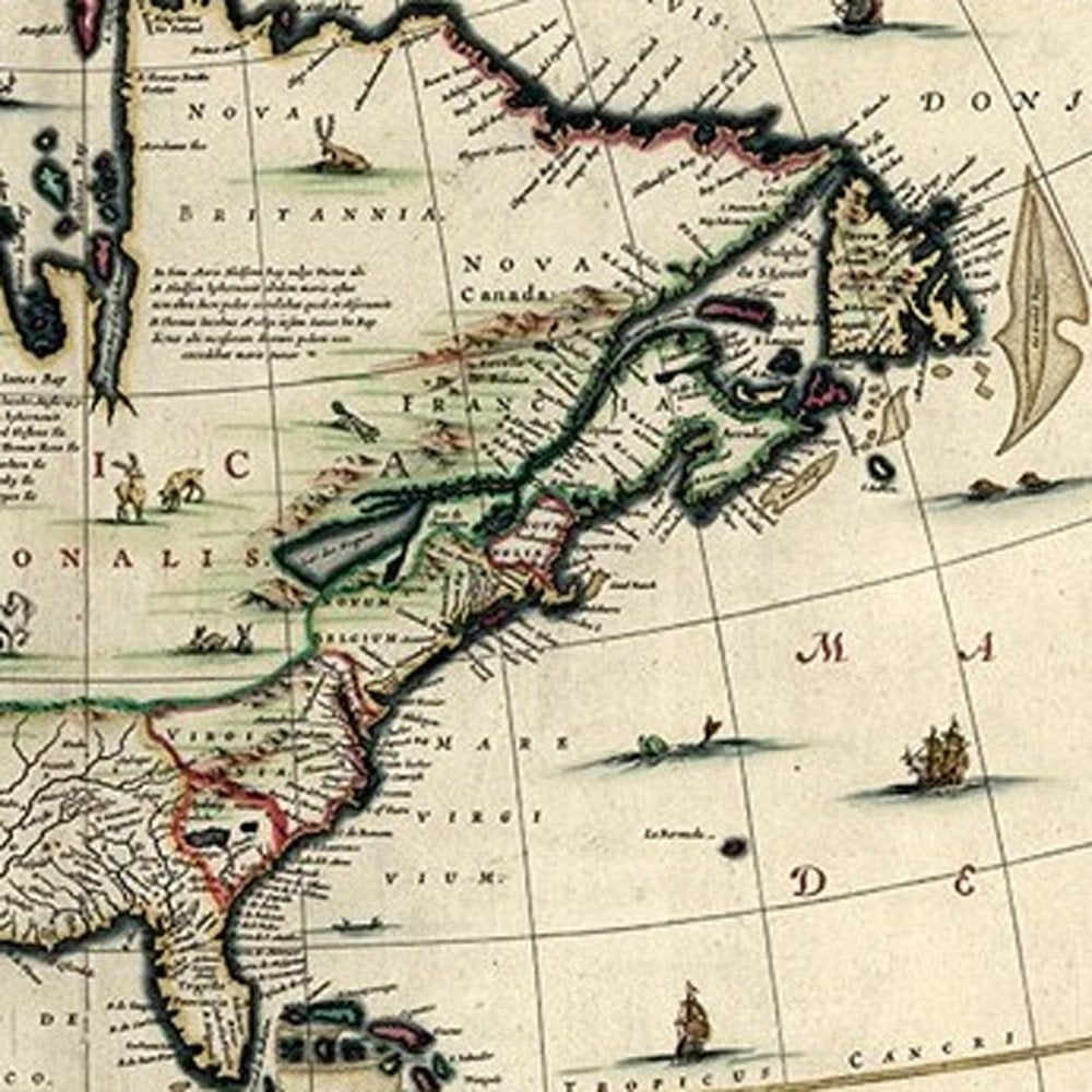 Vintage 1652 Map Of Early North America Unframed Print Wall Art — view 4