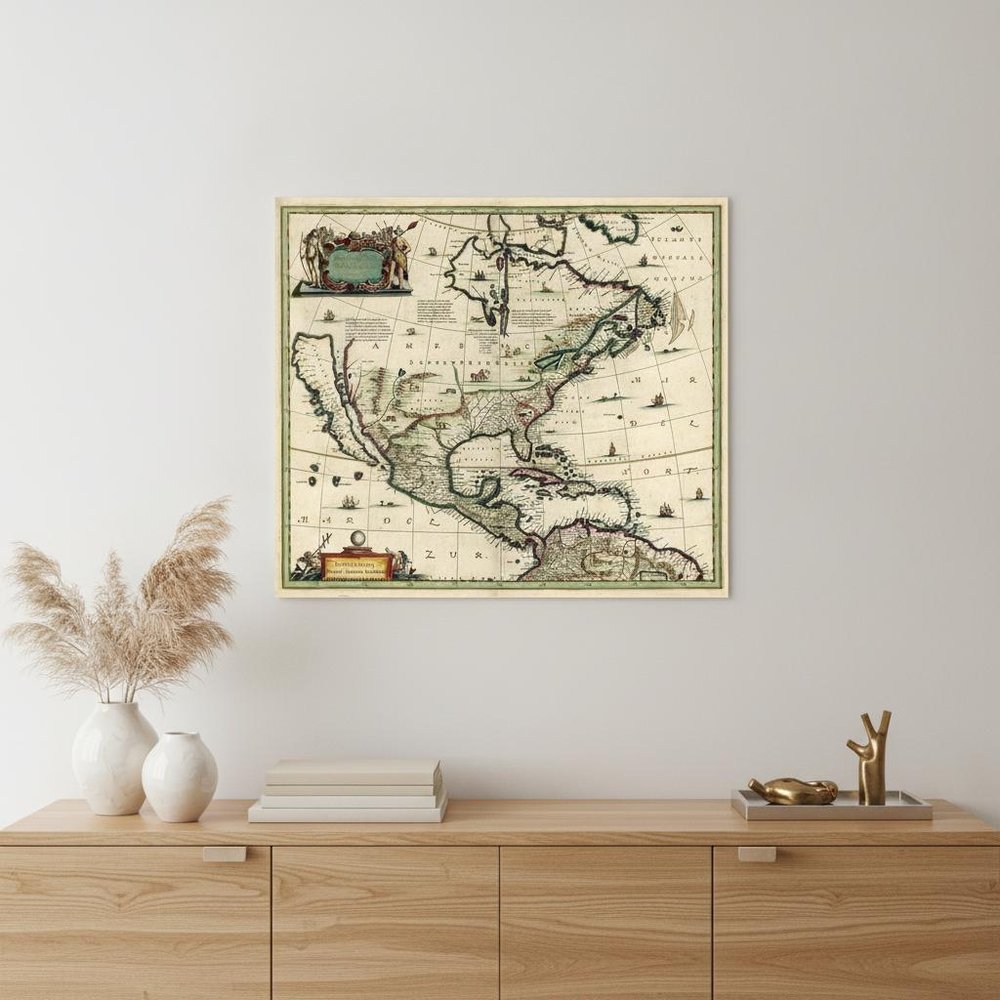 Vintage 1652 Map Of Early North America Unframed Print Wall Art — view 6