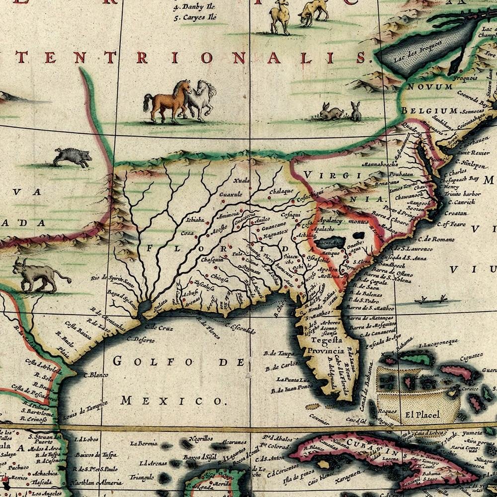 Vintage 1652 Map Of Early North America Unframed Print Wall Art — view 15