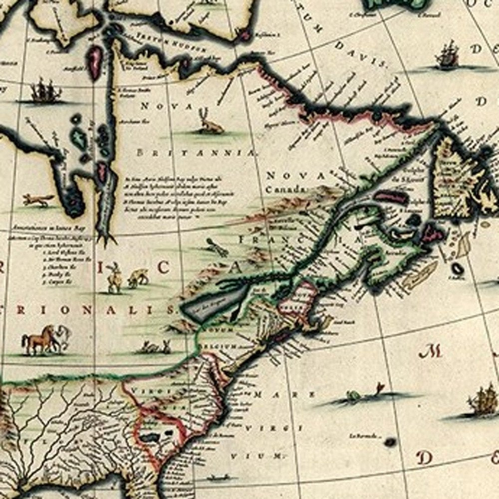 Vintage 1652 Map Of Early North America Unframed Print Wall Art — view 13