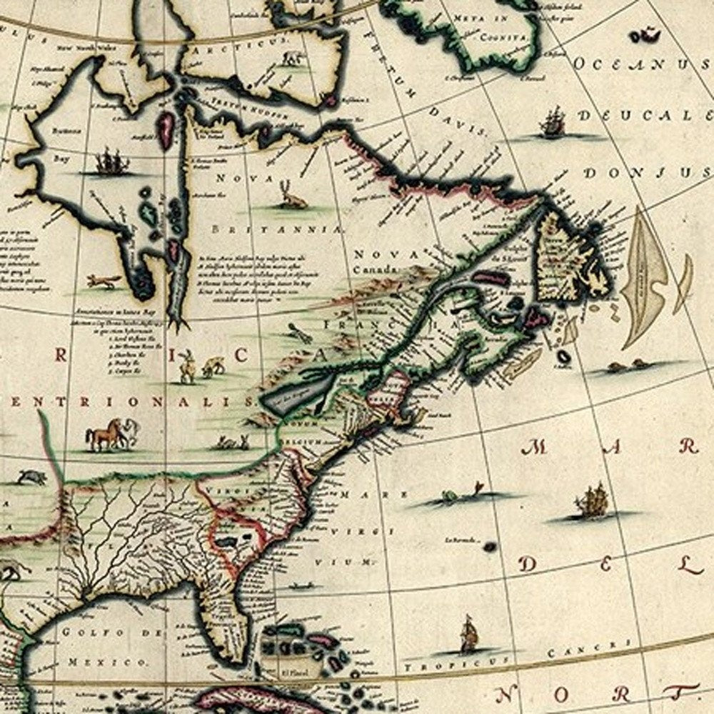 Vintage 1652 Map Of Early North America Unframed Print Wall Art — view 14