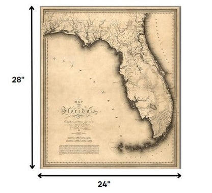 24" X 28" C1823 Early Map Of Florida  Vintage  Poster Wall Art HomeRoots