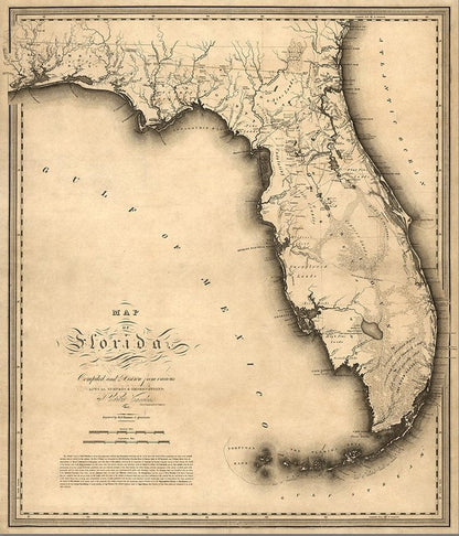 24" X 28" C1823 Early Map Of Florida  Vintage  Poster Wall Art HomeRoots
