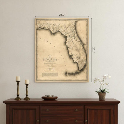 24" X 28" C1823 Early Map Of Florida  Vintage  Poster Wall Art HomeRoots