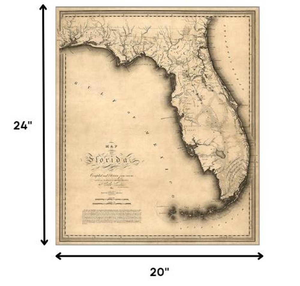 24" X 28" C1823 Early Map Of Florida  Vintage  Poster Wall Art — view 6