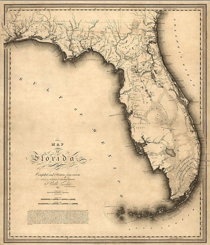 24" X 28" C1823 Early Map Of Florida  Vintage  Poster Wall Art HomeRoots