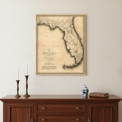 24" X 28" C1823 Early Map Of Florida  Vintage  Poster Wall Art HomeRoots