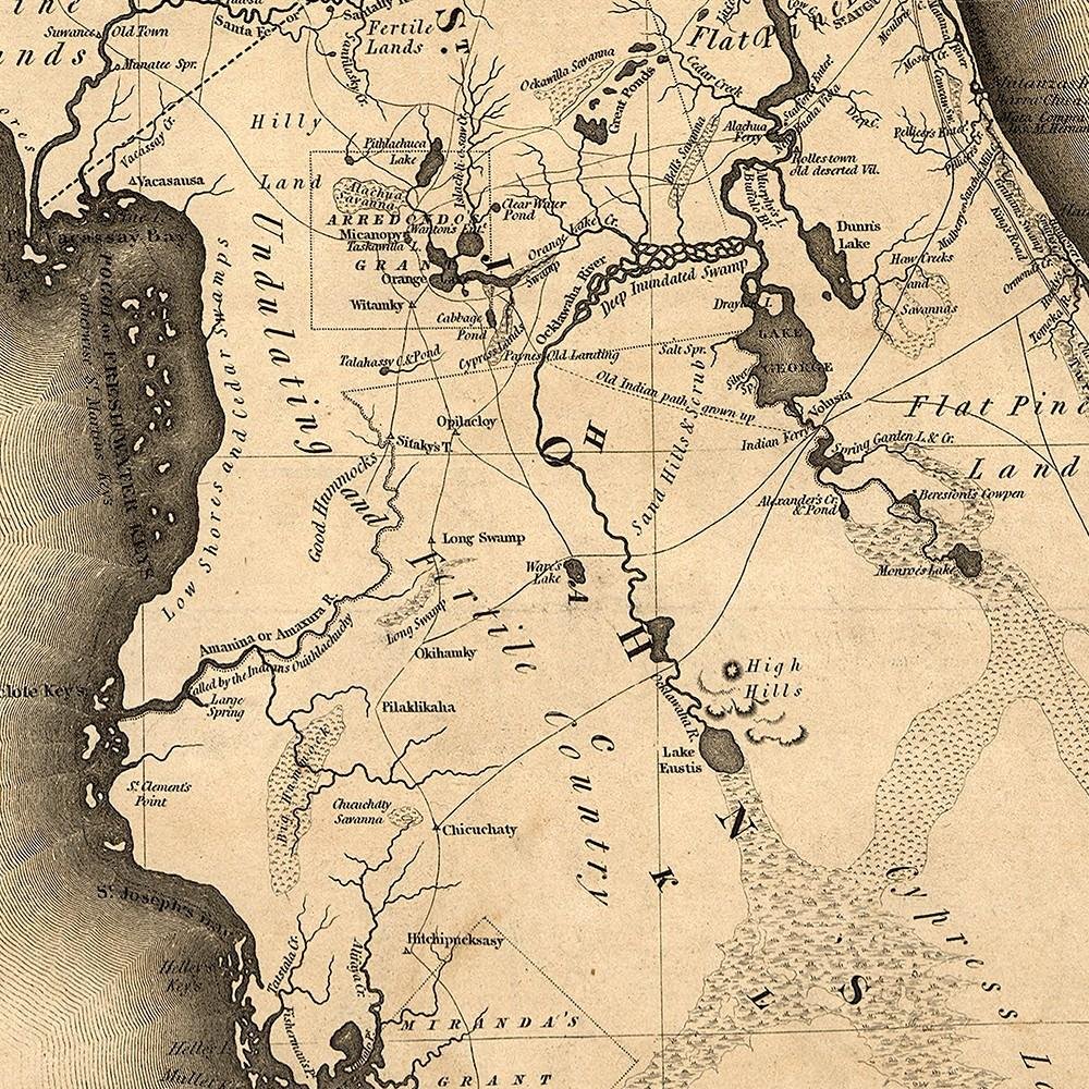 24" X 28" C1823 Early Map Of Florida  Vintage  Poster Wall Art HomeRoots