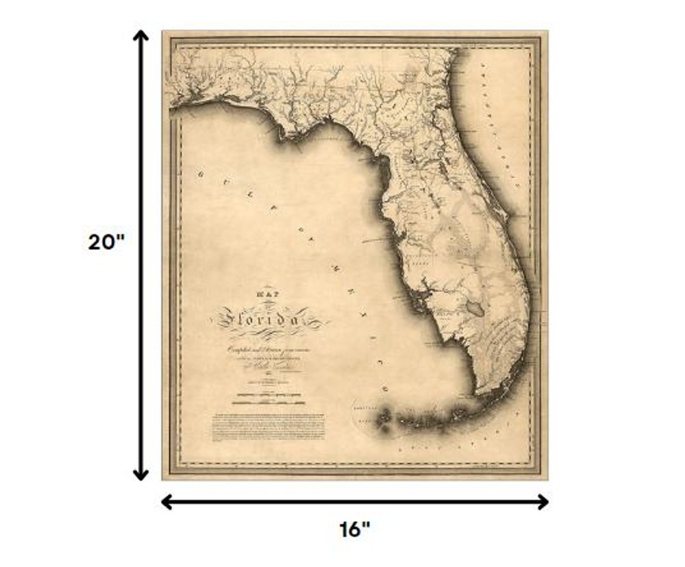 24" X 28" C1823 Early Map Of Florida  Vintage  Poster Wall Art HomeRoots