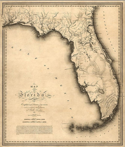 24" X 28" C1823 Early Map Of Florida  Vintage  Poster Wall Art HomeRoots