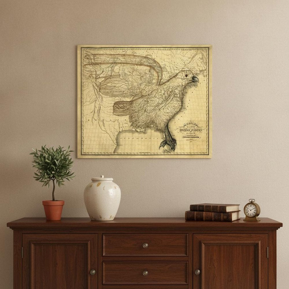 24" X 30" Eagle Map Of America C1833 Vintage  Poster Wall Art — view 1