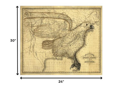 24" X 30" Eagle Map Of America C1833 Vintage  Poster Wall Art HomeRoots