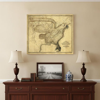 24" X 30" Eagle Map Of America C1833 Vintage  Poster Wall Art HomeRoots