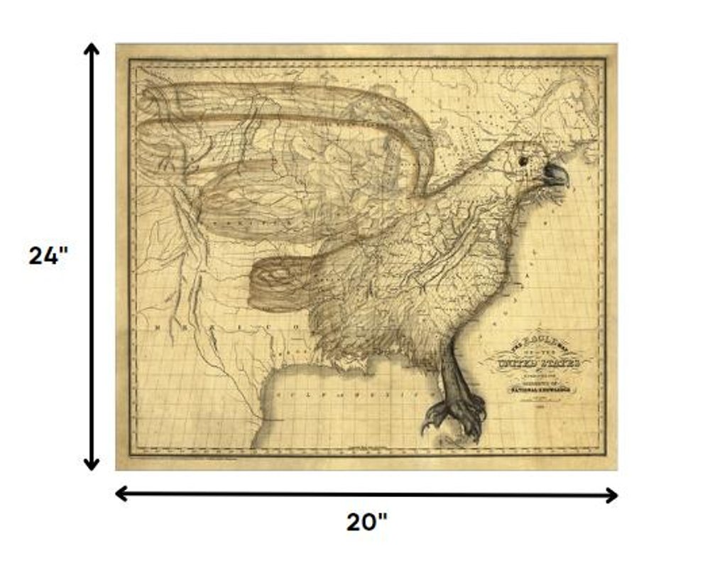 24" X 30" Eagle Map Of America C1833 Vintage  Poster Wall Art — view 5