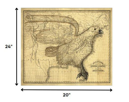 24" X 30" Eagle Map Of America C1833 Vintage  Poster Wall Art HomeRoots