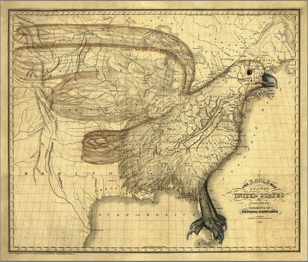 24" X 30" Eagle Map Of America C1833 Vintage  Poster Wall Art — view 4
