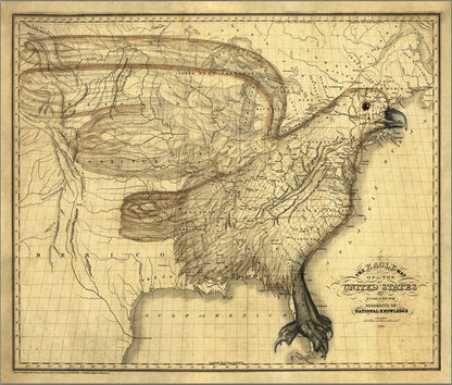 24" X 30" Eagle Map Of America C1833 Vintage  Poster Wall Art HomeRoots