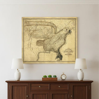 24" X 30" Eagle Map Of America C1833 Vintage  Poster Wall Art HomeRoots