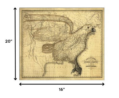 24" X 30" Eagle Map Of America C1833 Vintage  Poster Wall Art HomeRoots