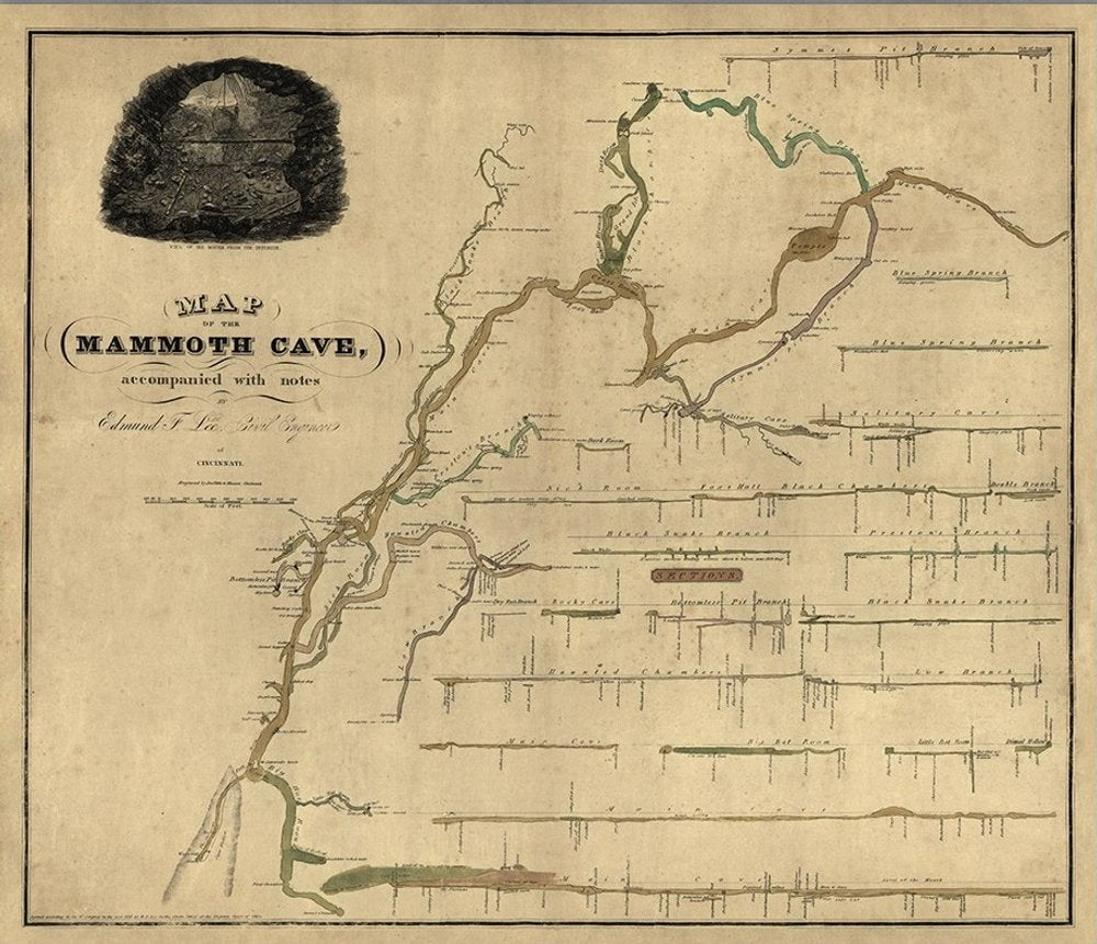 20" X 24" Map Of Kentucky Mammoth Cave Vintage Poster Wall Art HomeRoots