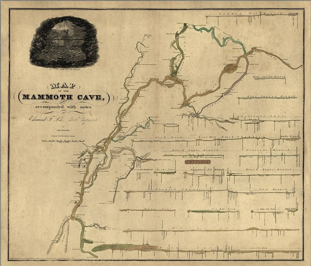 20" X 24" Map Of Kentucky Mammoth Cave Vintage Poster Wall Art — view 8