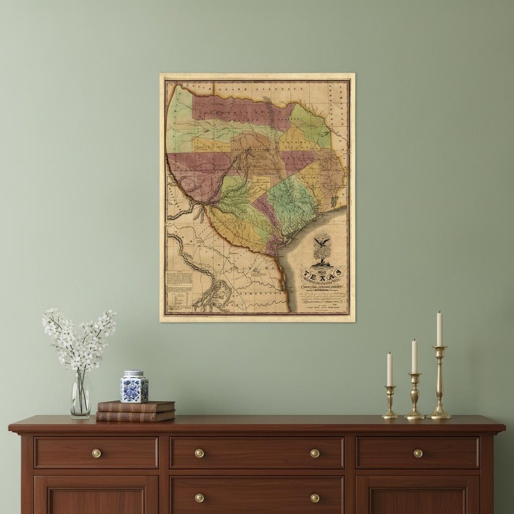 24" X 30" Texas And Surroundings C1837 Vintage Map Poster Wall Art — view 1
