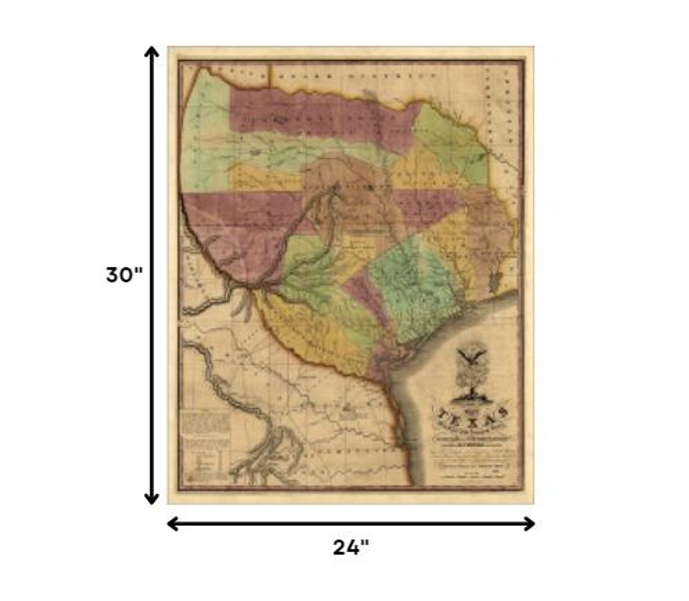 24" X 30" Texas And Surroundings C1837 Vintage Map Poster Wall Art HomeRoots