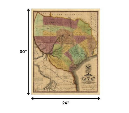 24" X 30" Texas And Surroundings C1837 Vintage Map Poster Wall Art HomeRoots