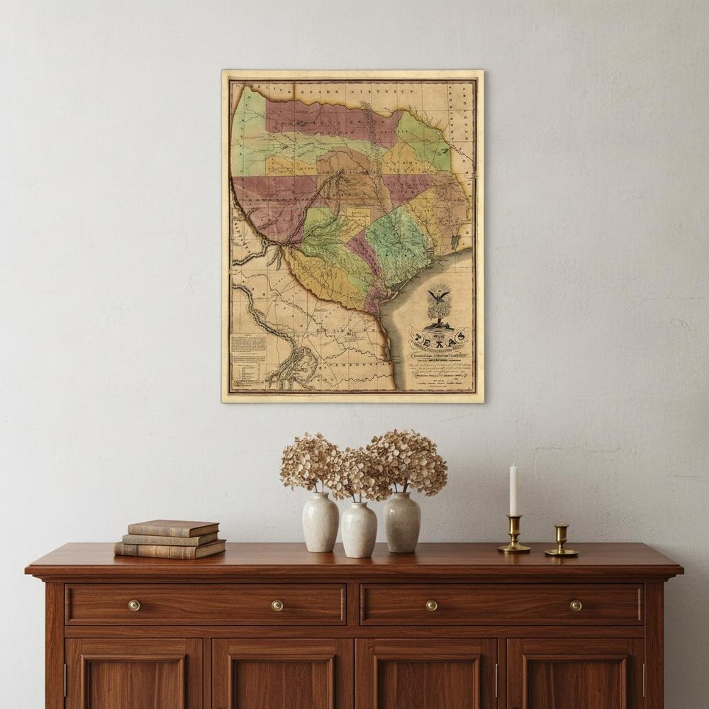 24" X 30" Texas And Surroundings C1837 Vintage Map Poster Wall Art HomeRoots