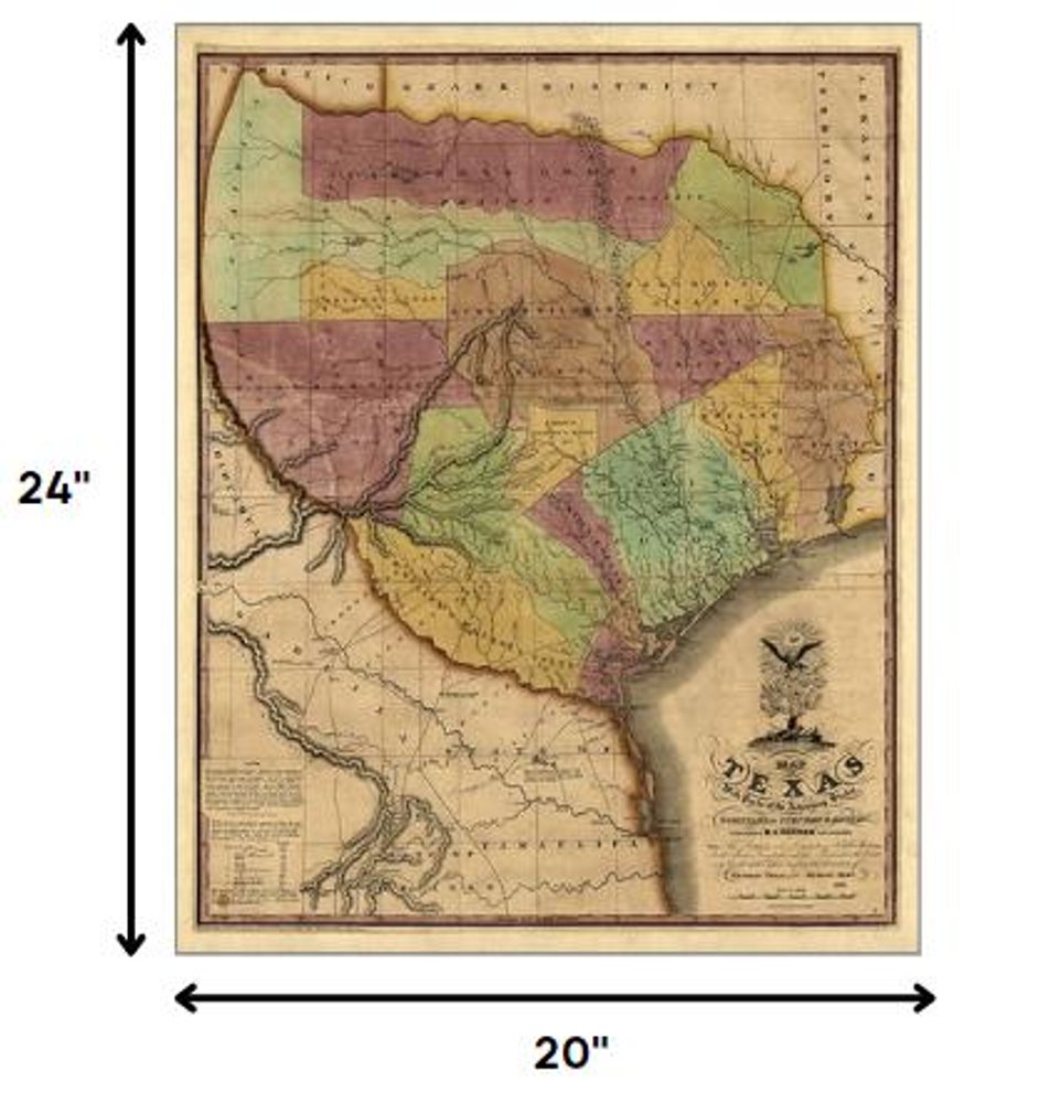 24" X 30" Texas And Surroundings C1837 Vintage Map Poster Wall Art HomeRoots