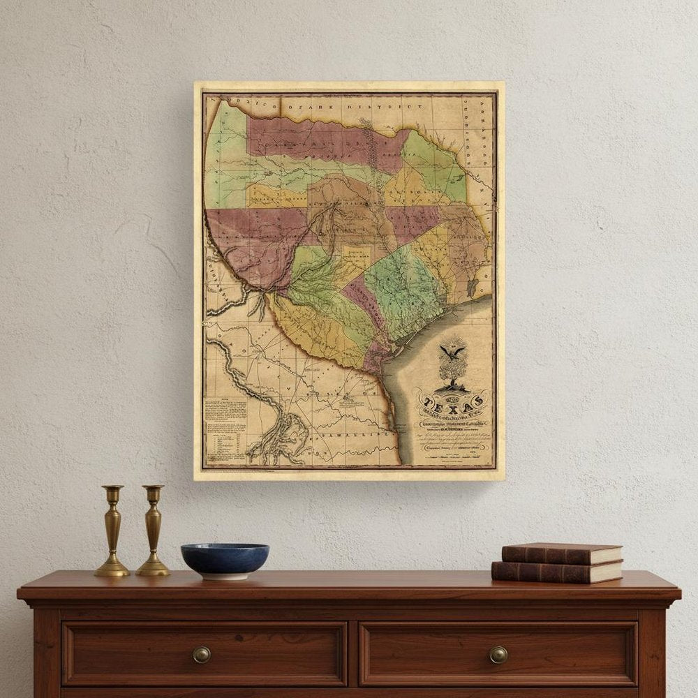 24" X 30" Texas And Surroundings C1837 Vintage Map Poster Wall Art HomeRoots