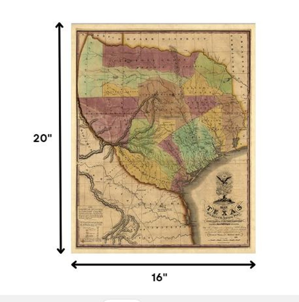 24" X 30" Texas And Surroundings C1837 Vintage Map Poster Wall Art — view 10