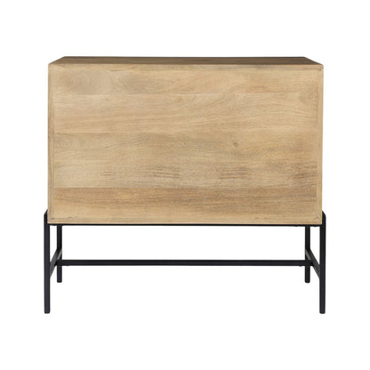 36" Natural Solid Wood Sideboard with Two Glass Doors HomeRoots