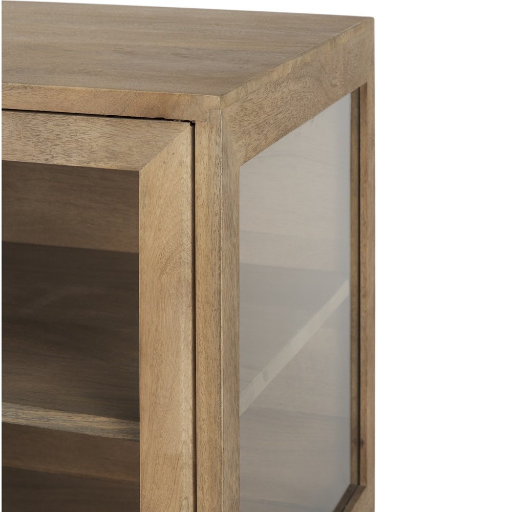 36" Natural Solid Wood Sideboard with Two Glass Doors HomeRoots
