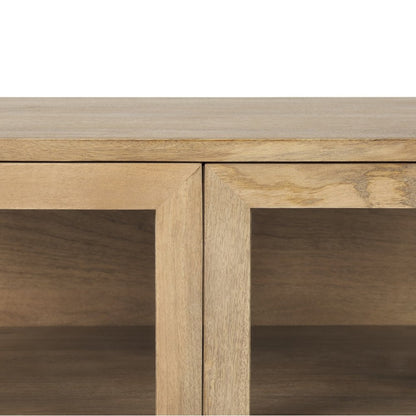 36" Natural Solid Wood Sideboard with Two Glass Doors HomeRoots