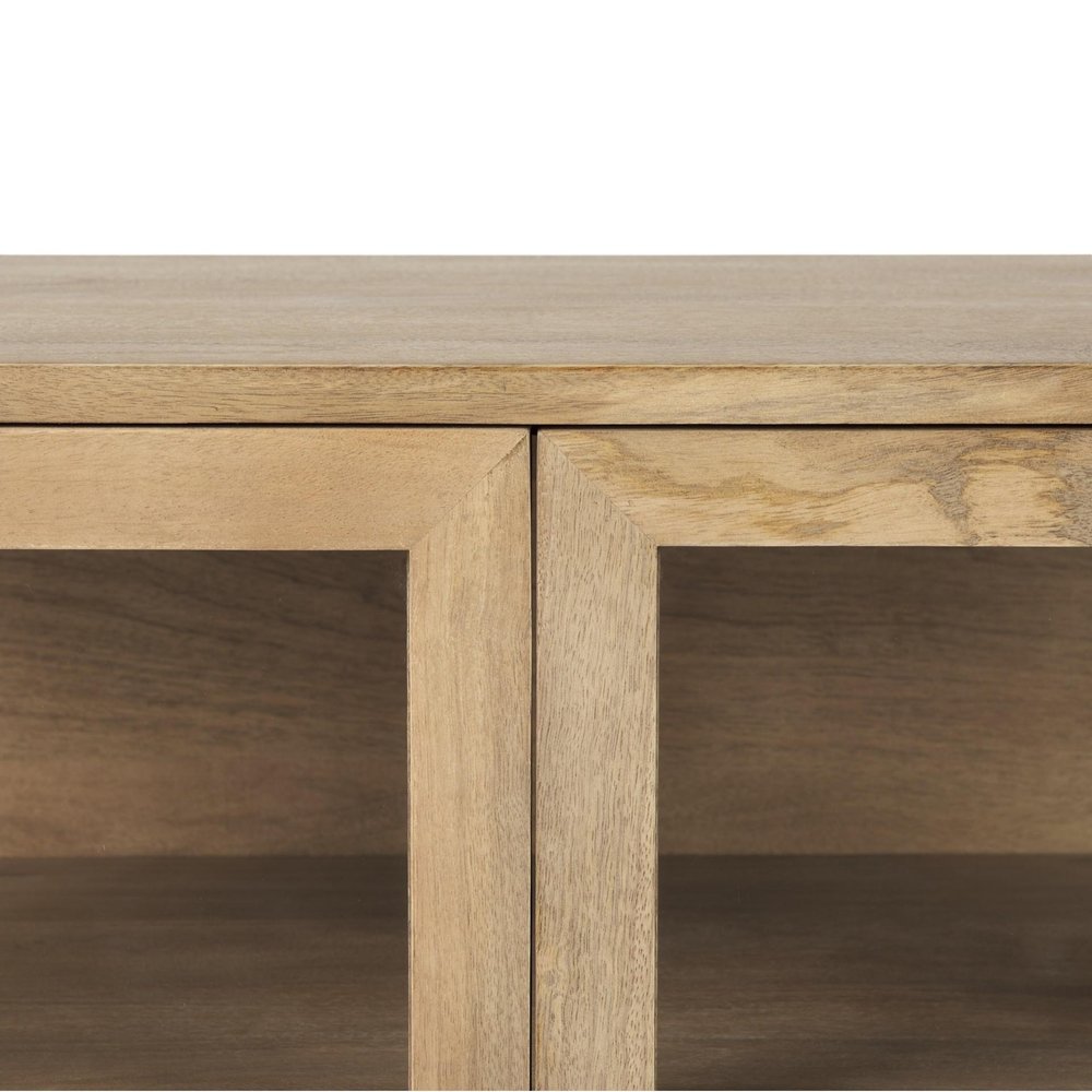 36" Natural Solid Wood Sideboard with Two Glass Doors HomeRoots