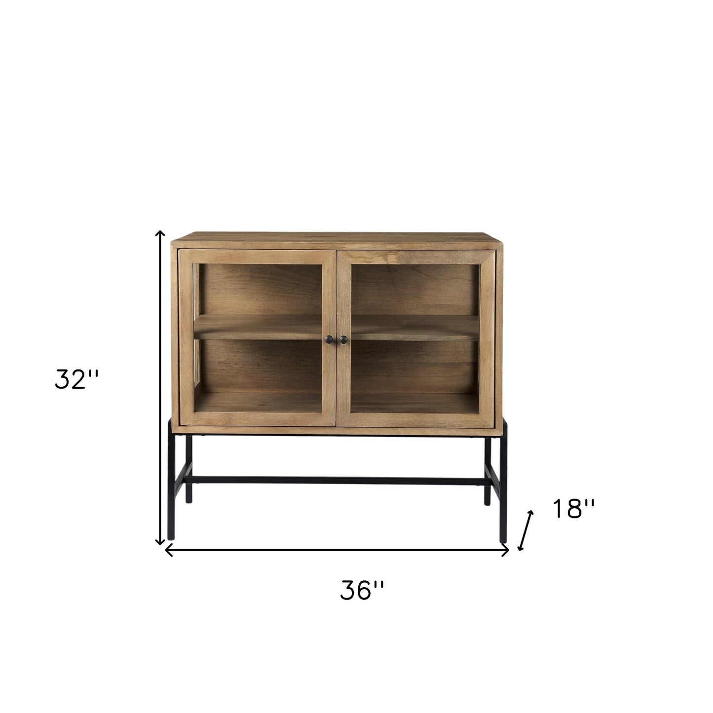 36" Natural Solid Wood Sideboard with Two Glass Doors